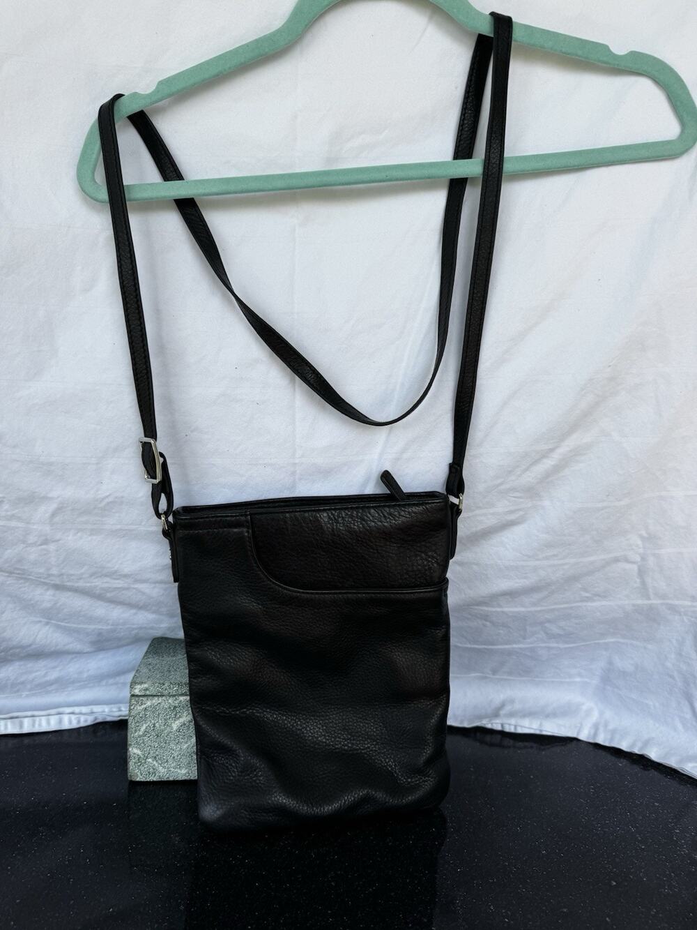 Margot genuine Leather Crossbody Bag Black pebbled Capsule travel bag